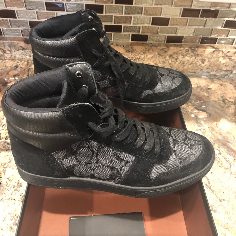 Men size 9 Black Coach Dewitt High Top Sneakers